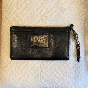 Coach Black Leather Pouch with Gold Details